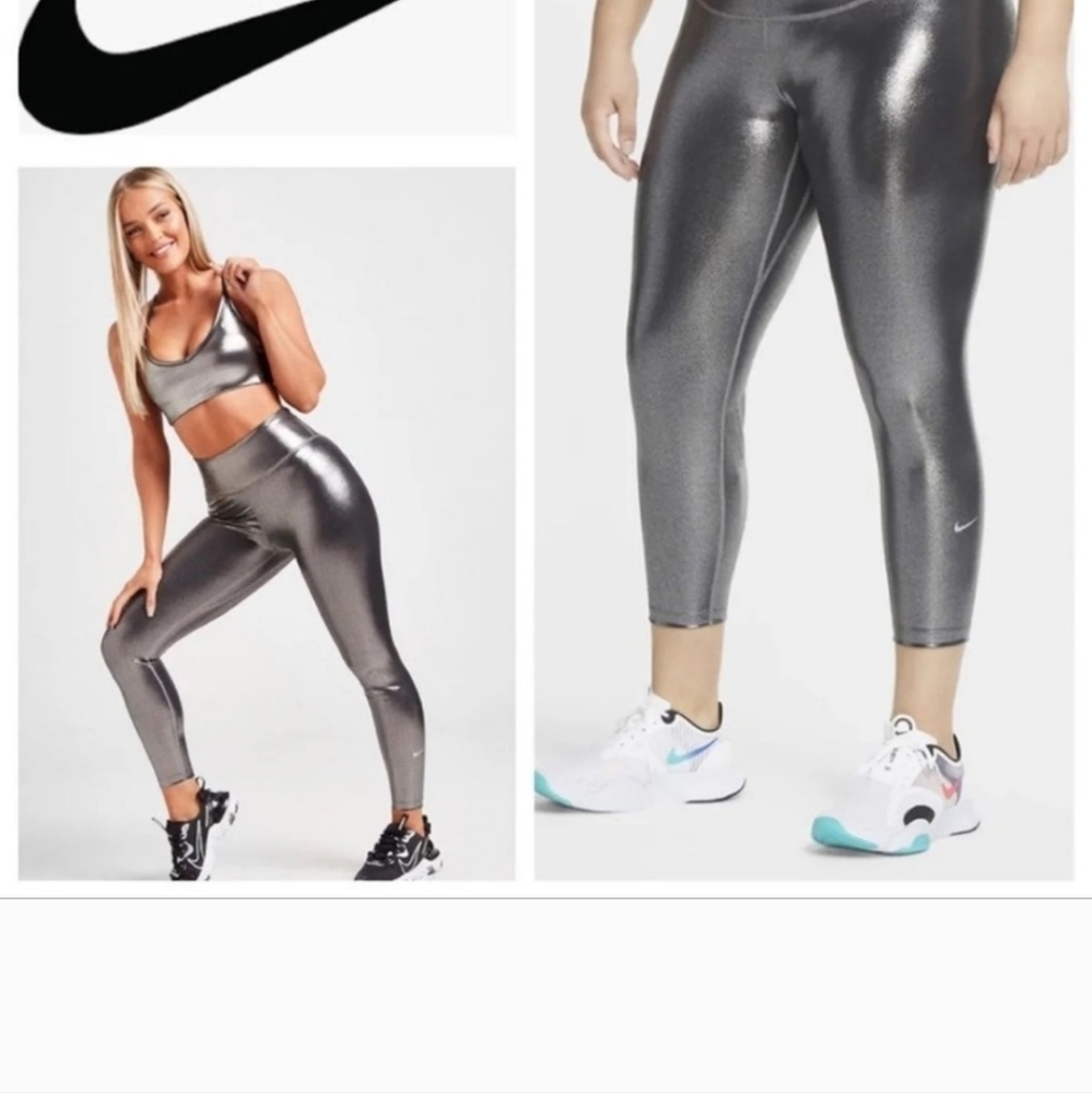 Nike Shimmer Silver Active Leggings With Matching Indy Sports Bra